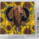 Brown Dachshund Sunflower Zipper Shower Curtain