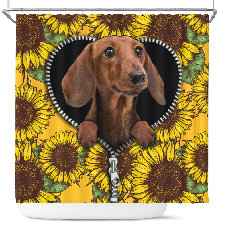 Brown Dachshund Sunflower Zipper Shower Curtain