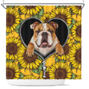 Bull Dog Sunflower Zipper Shower Curtain Nearkii