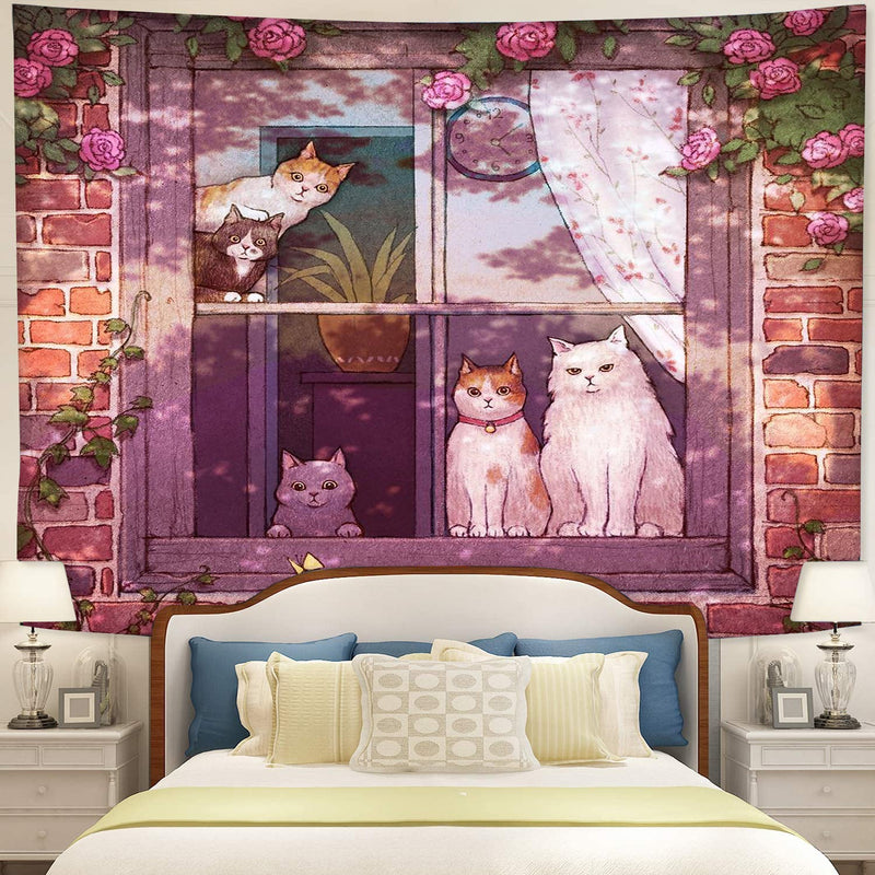 Cat On The Window Tapestry Room Decor Nearkii