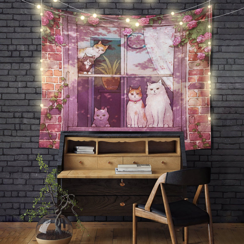 Cat On The Window Tapestry Room Decor Nearkii