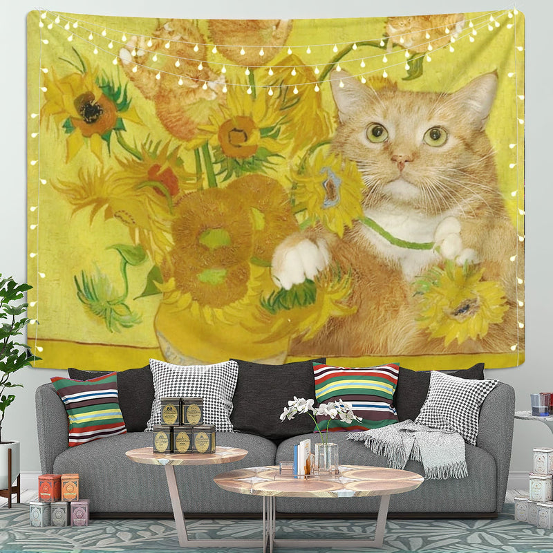 Cat With Flower Art Tapestry Room Decor Nearkii