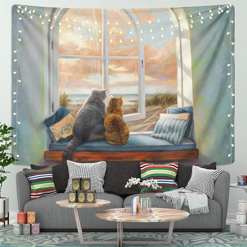 Cats Beside Window Tapestry Room Decor Nearkii