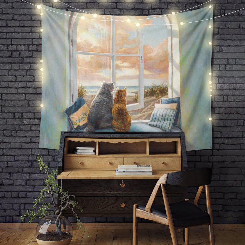 Cats Beside Window Tapestry Room Decor Nearkii