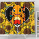 Charmander Pokemon Sunflower Zipper Shower Curtain