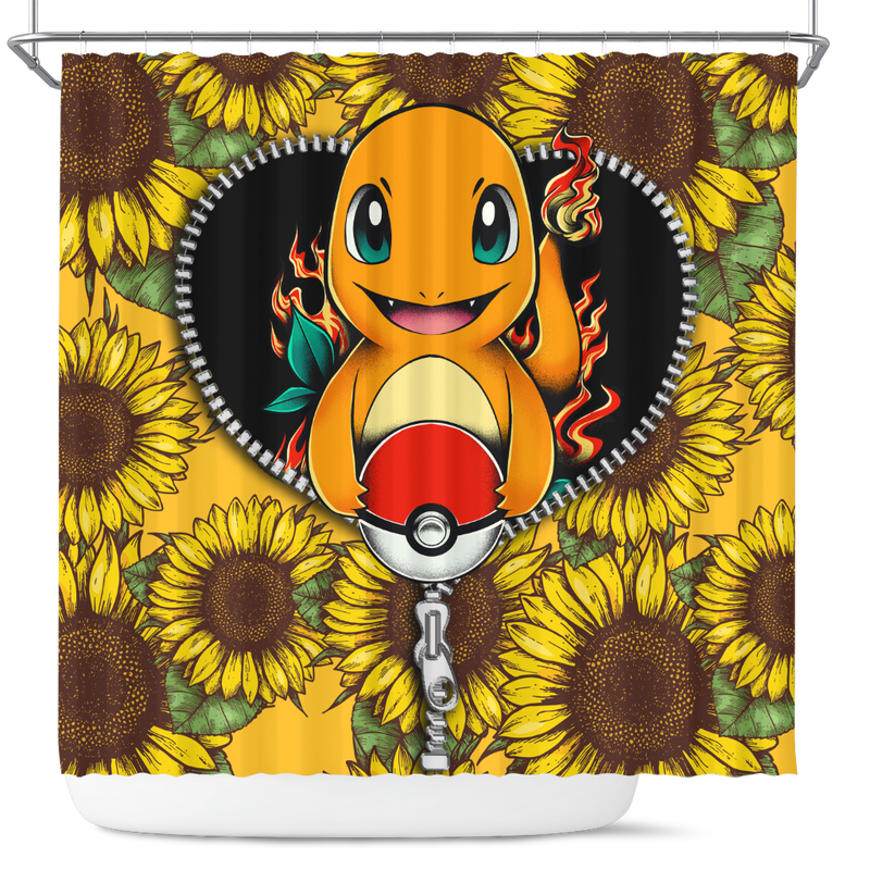 Charmander Pokemon Sunflower Zipper Shower Curtain