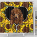Cute Dog Poodle Sunflower Zipper Shower Curtain