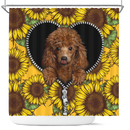 Cute Dog Poodle Sunflower Zipper Shower Curtain