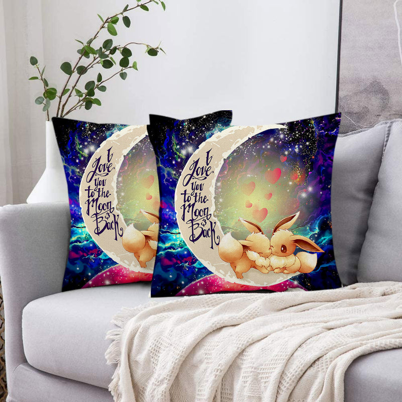 Cute Eevee Pokemon Couple Love You To The Moon Galaxy Pillowcase Room Decor Nearkii