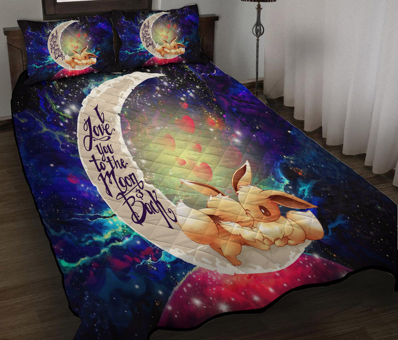 Cute Eevee Pokemon Couple Love You To The Moon Galaxy Quilt Bed Sets Nearkii