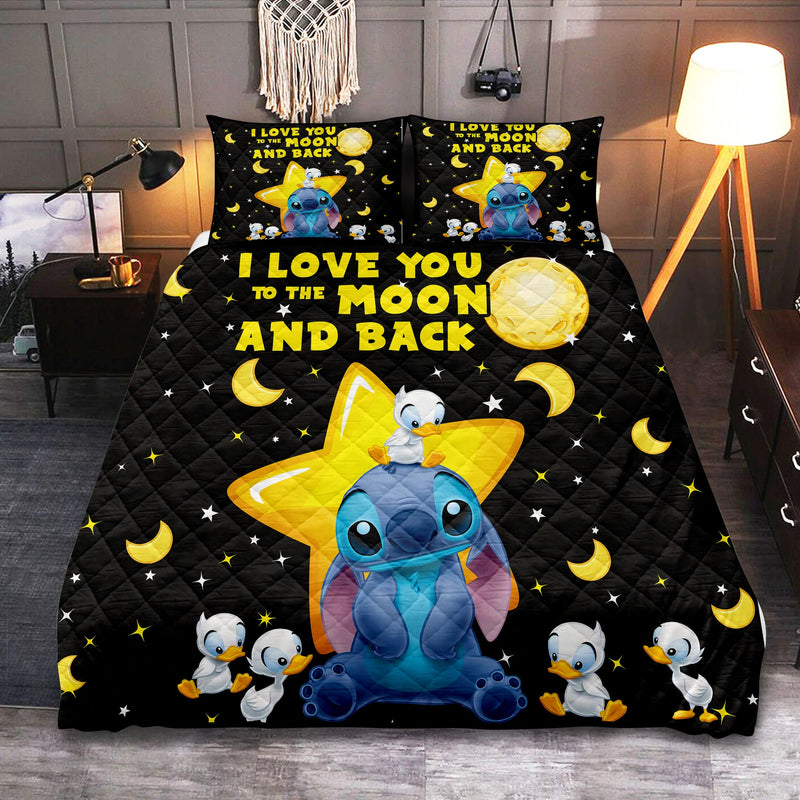 Cute Stitch Love Moon Back And Dutch Quilt Bed Sets Nearkii