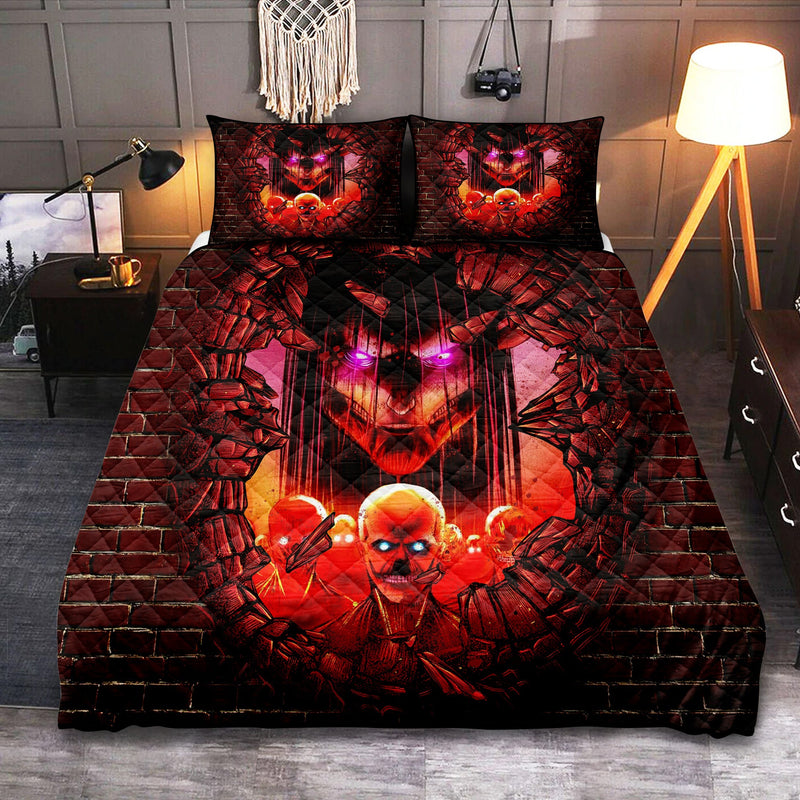 Eren Attack On Titans Founding Titan Break Wall Anime Quilt Bed Sets Nearkii