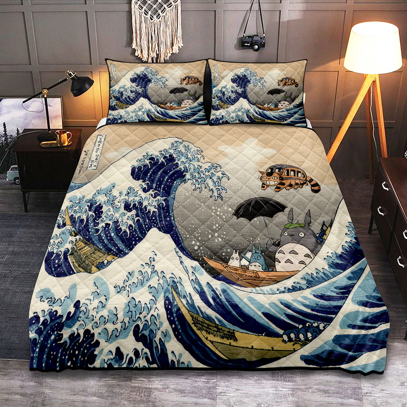 Ghibli Studio Totoro The Great Wave Quilt Bed Sets