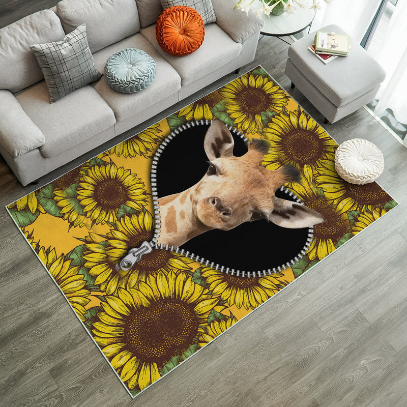 Giraffe Sunflower Zipper Rug Carpet Rug Home Room Decor Nearkii