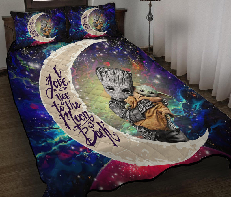 Groot Hold Baby Yoda Love You To The Moon Galaxy Quilt Bed Sets Nearkii