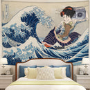 Kanagawa Girl The Great Wave Japanese Tapestry Room Decor Nearkii