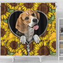 Cute Beagle Dog Sunflower Zipper Shower Curtain