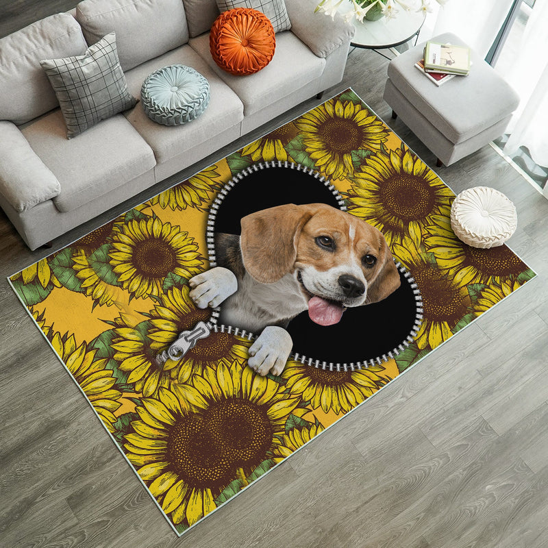 Lovely Beagle Sunflower Zipper Rug Carpet Rug Home Room Decor Nearkii