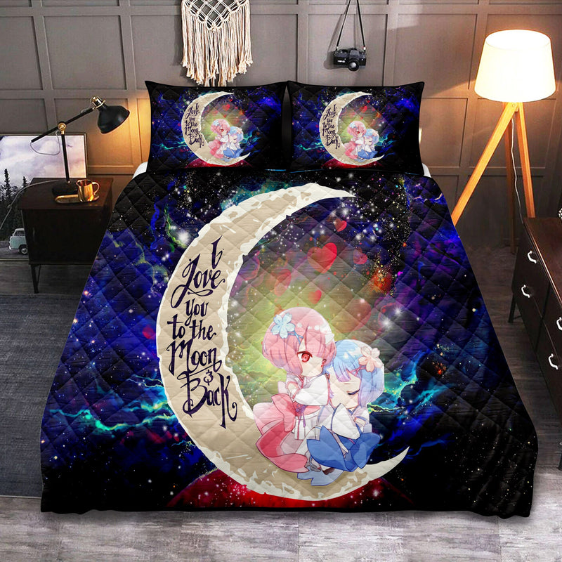 Ram And Rem Rezero Love You To The Moon Galaxy Quilt Bed Sets Nearkii