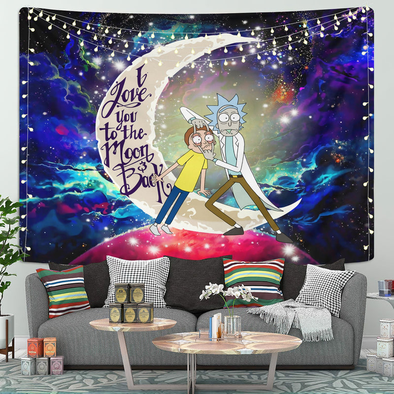 Funny Rick And Morty Cute Love You To The Moon Galaxy Tapestry Room Decor Nearkii