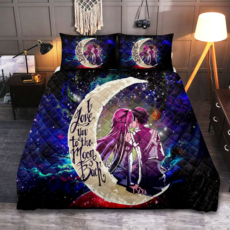 SAO Sword Art Online Asuna Kirito Love You To The Moon Galaxy Quilt Bed Sets Nearkii