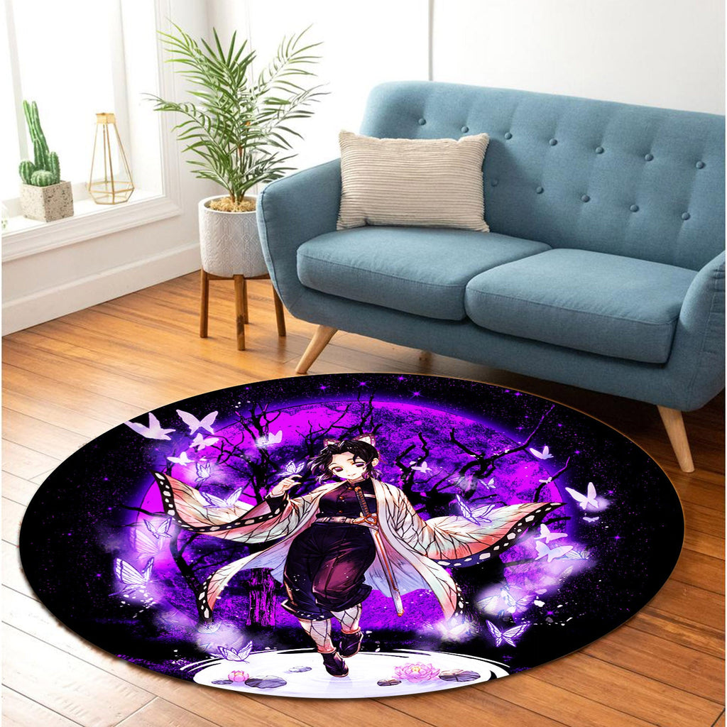 Demon Slayer Custom Rug Shinobu Demon Slayer Moonlight Round Rug