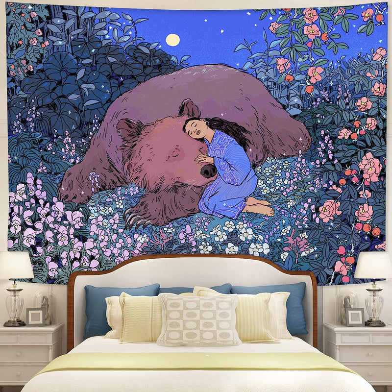 Sleepy Girl With Bear Tapestry Room Decor Nearkii