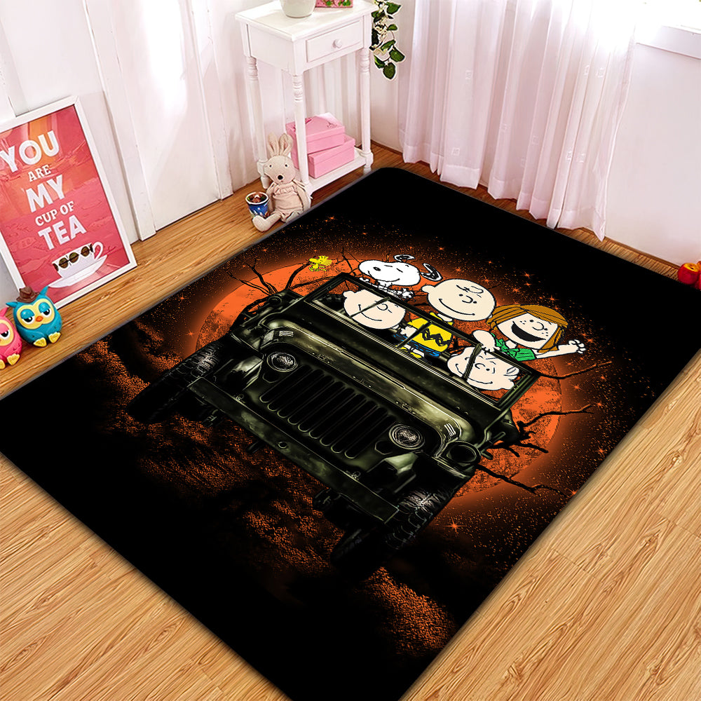 Snoopy And Friends Ride Jeep Funny Anime Moonlight Rectangular Area Ru