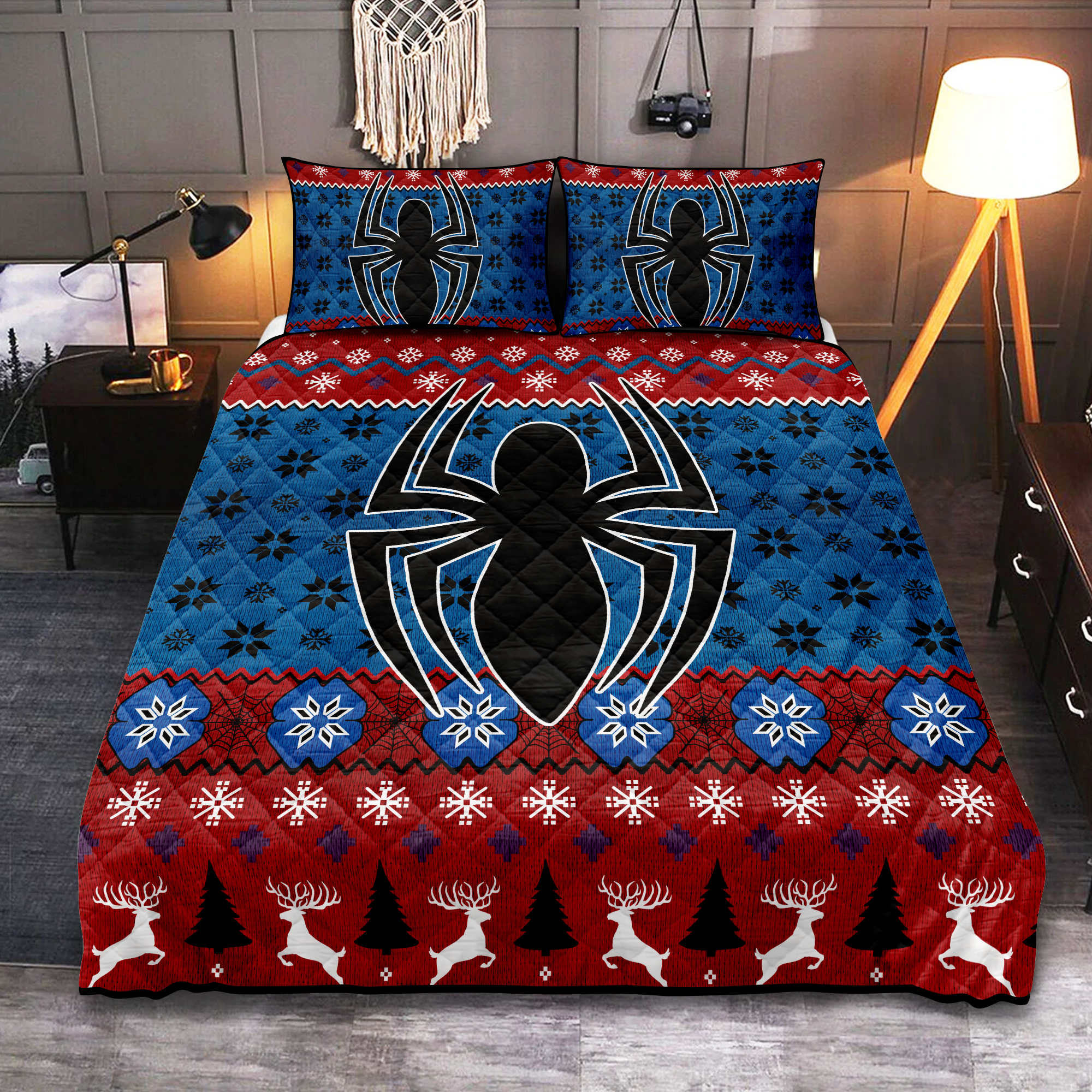 Spider Man Christmas Blue Quilt Bed Sets