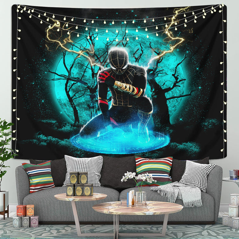 Spider Man Black Suit No Way Home Moonlight Tapestry Room Decor