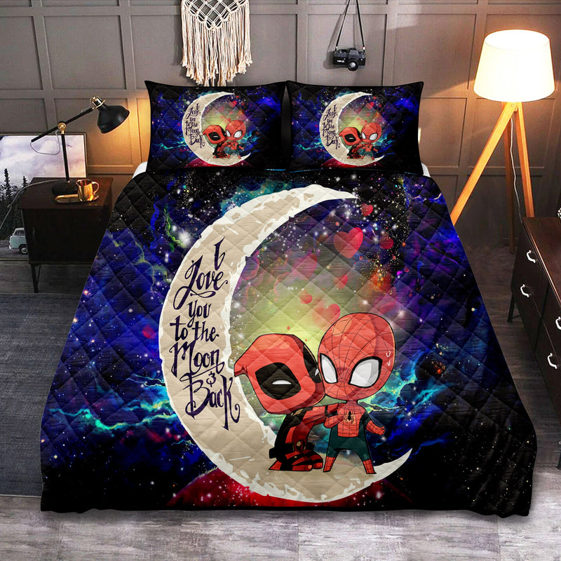 Spiderman And Deadpool Couple Love You To The Moon Galaxy Quilt Bed Sets Nearkii