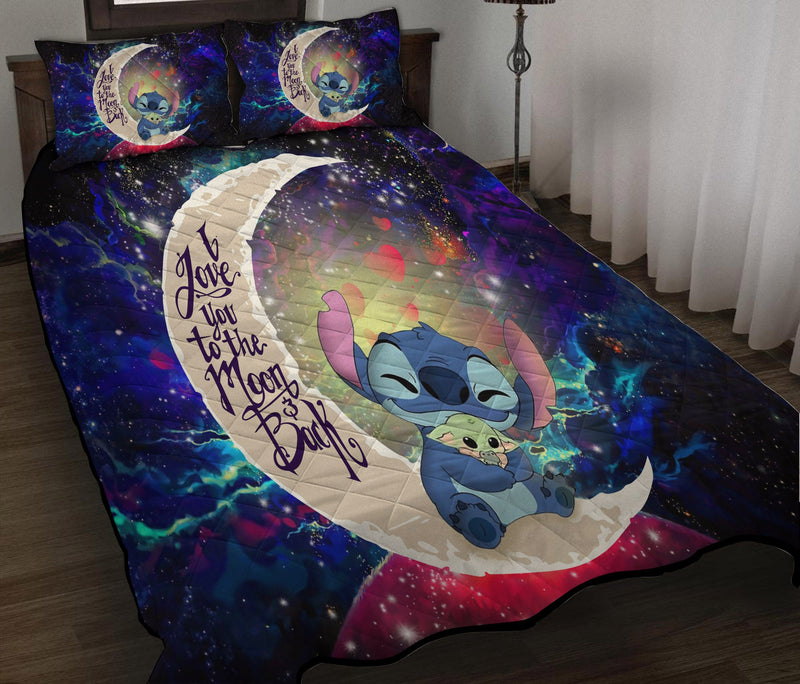 Stitch Hold Baby Yoda Love You To The Moon Galaxy Quilt Bed Sets Nearkii