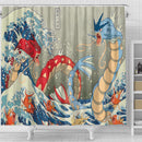 Red Vs Blue Gyarados Pokemon The Great Wave Japan Shower Curtain