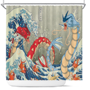 Red Vs Blue Gyarados Pokemon The Great Wave Japan Shower Curtain