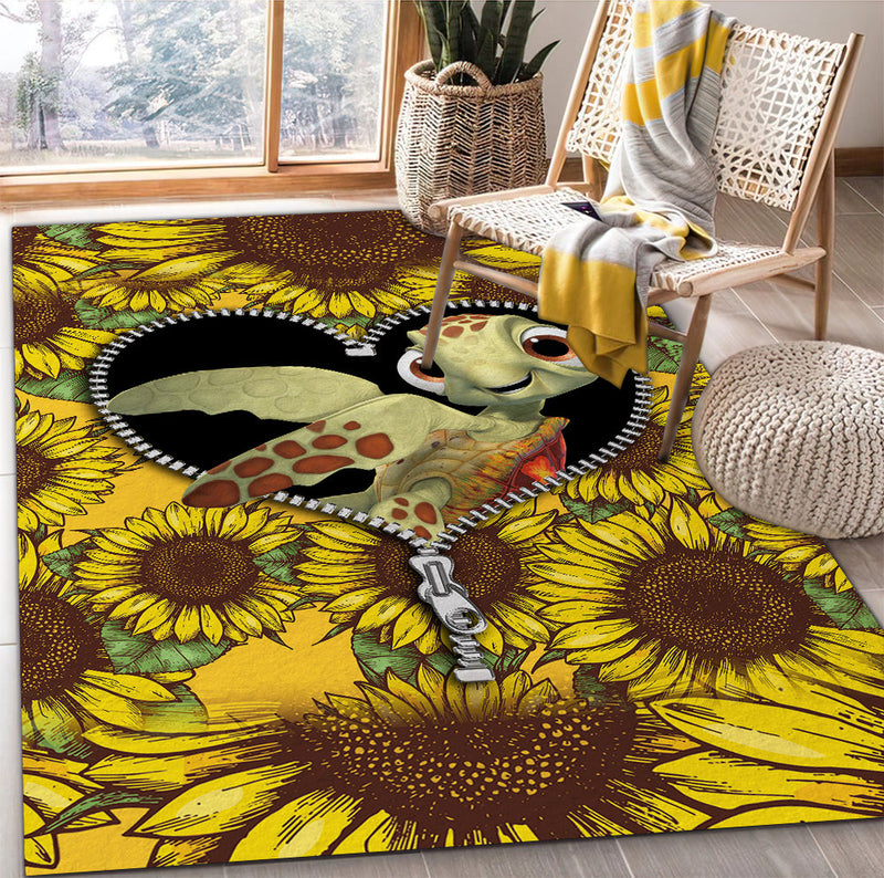 Turtle Sunflower Zipper Rug Carpet Rug Home Room Decor Nearkii