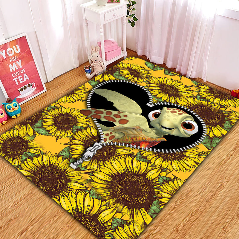 Turtle Sunflower Zipper Rug Carpet Rug Home Room Decor Nearkii