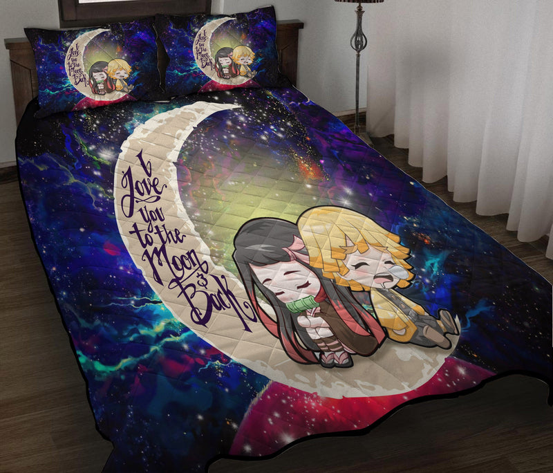 Zenitsu And Nezuko Chibi Demon Slayer Love You To The Moon Galaxy Quilt Bed Sets Nearkii