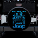 A Girl Her Dachshund And Her Jeep Blue Car Spare Tire Cover