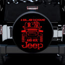 A Girl Her Dachshund And Her Red Car Spare Tire Cover
