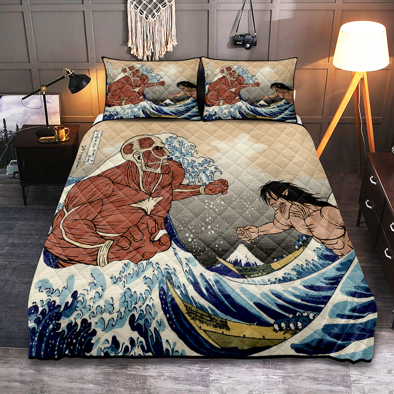 Attack On Titans Anime The Great Wave Quilt Bed Sets