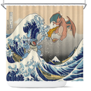 Blastoise Charizard The Great Wave Japan Pokemon Shower Curtain