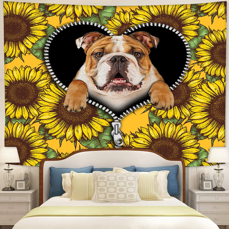 Bull Dog Sunflower Zipper Tapestry Room Decor Nearkii