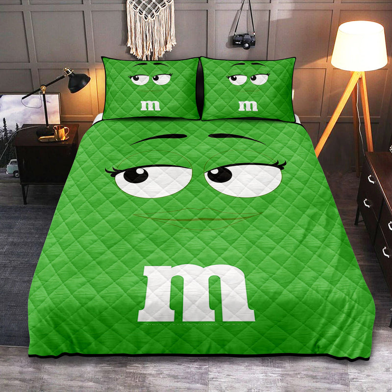 Chocolate M&M Green Quilt Bed Sets Nearkii