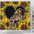 Cute Cat Sunflower Zipper Shower Curtain