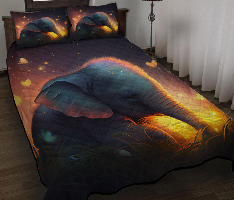 Cute Baby Elephant Bedded Down In The Grass Quilt Bed Sets