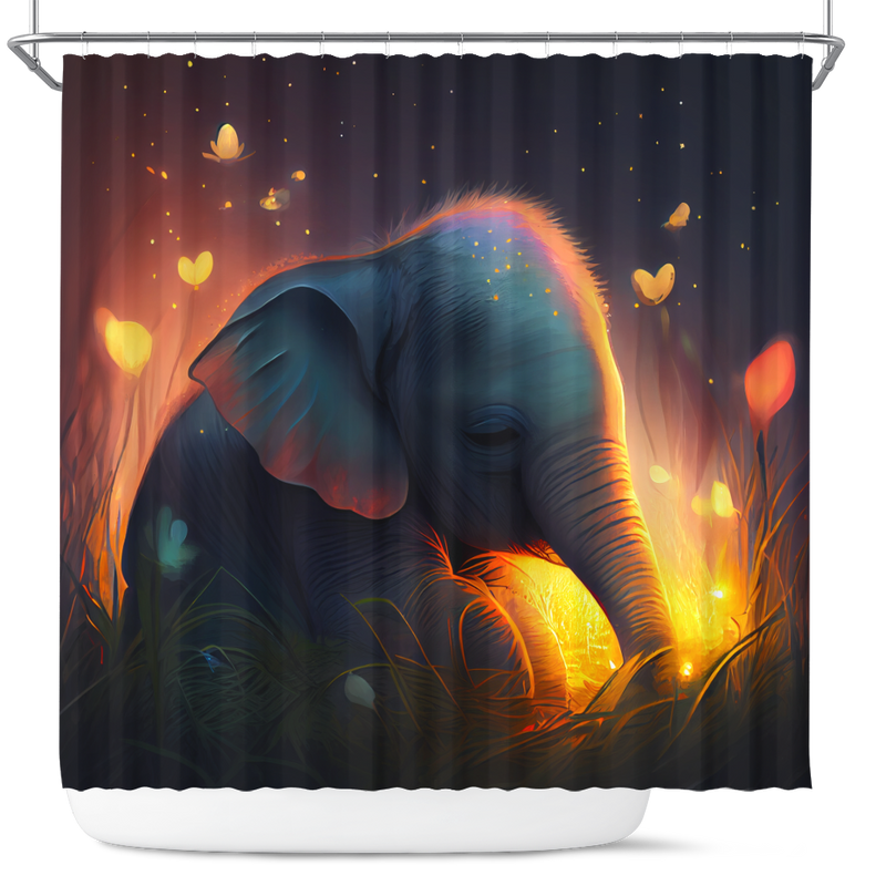 Cute Baby Elephant Bedded Down In The Grass Shower Curtain