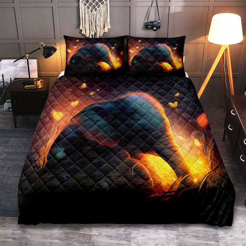 Cute Baby Elephant Bedded Down In The Grass Quilt Bed Sets