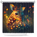 Cute Giraffe Bedded Down In The Grass Shower Curtain