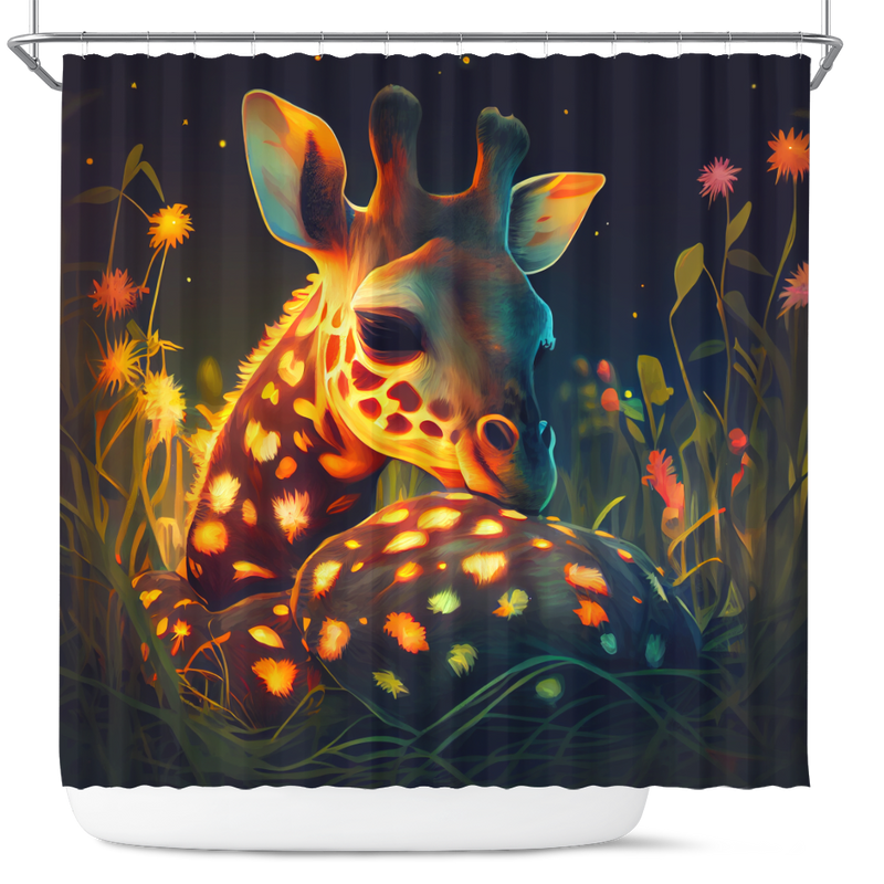 Cute Baby Giraffe Bedded Down In The Grass Shower Curtain