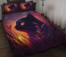 Cute Black Cat Bedded Down In The Grass Quilt Bed Sets